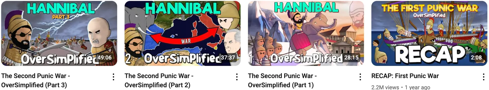 Carousel of Oversimplified YouTube videos