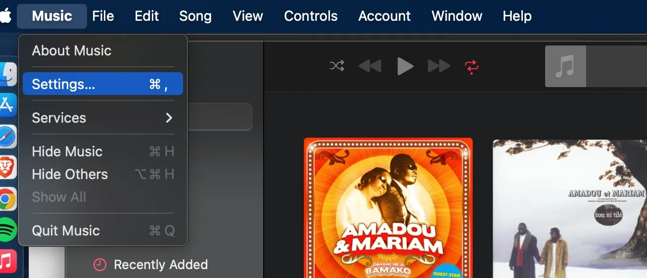 Apple Music settings panel on macOS for adjusting import settings to convert audio files to WAV or MP3
