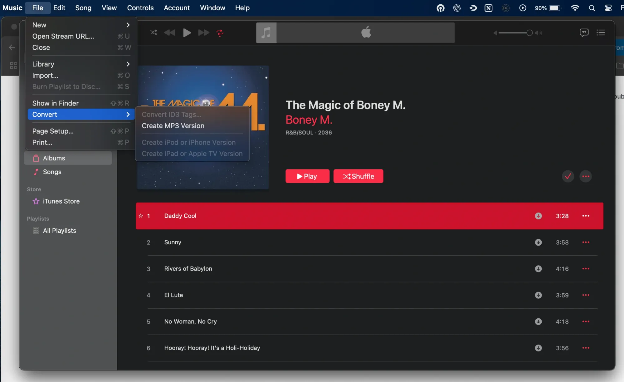 Convert M4A to MP3 in Apple Music using the Create MP3 Version option