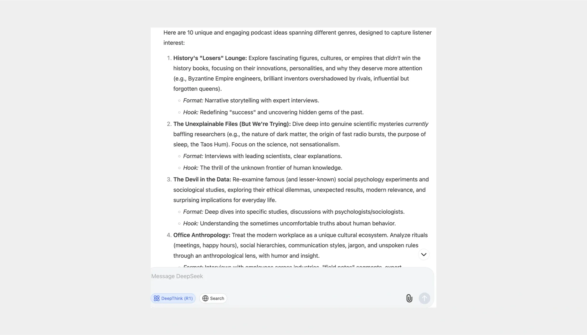 DeepSeek for brainstorming